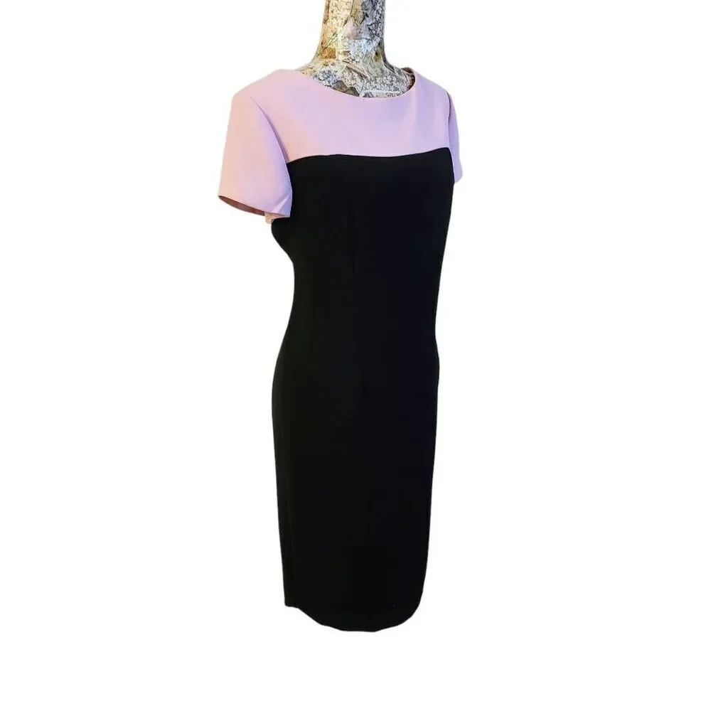 Dress Color Block Light Pink Black Geometric Slimming Waist S.L. Fashions Midi